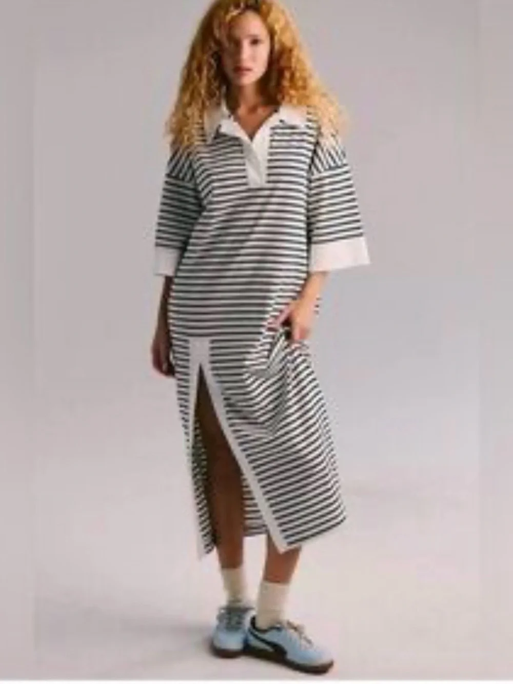 Free people-Free-est Striped Polo Midi Dress in White and Black